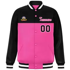 Black Rose Red-White Color Block Full-Snap Varsity Letterman Jacket 3