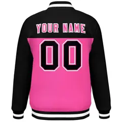 Black Rose Red-White Color Block Full-Snap Varsity Letterman Jacket 4