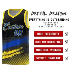Black Royal and Gold Graffiti Pattern Basketball Jersey 2