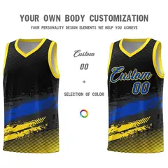 Black Royal and Gold Graffiti Pattern Basketball Jersey 3