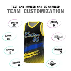 Black Royal and Gold Graffiti Pattern Basketball Jersey 4