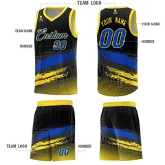 Black Royal and Gold Graffiti Pattern Basketball Jersey 5