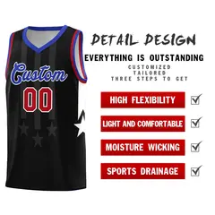 Black Royal and Red Gradient Star Graffiti Basketball Jersey 2