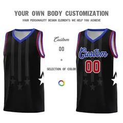 Black Royal and Red Gradient Star Graffiti Basketball Jersey 3