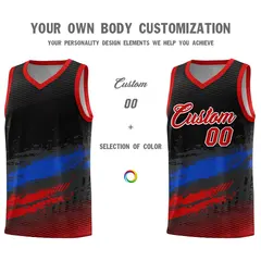 Black Royal and Red Graffiti Pattern Basketball Jersey 3