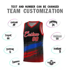 Black Royal and Red Graffiti Pattern Basketball Jersey 4