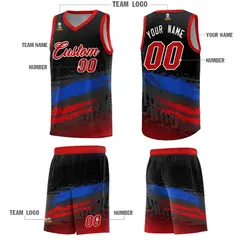 Black Royal and Red Graffiti Pattern Basketball Jersey 5