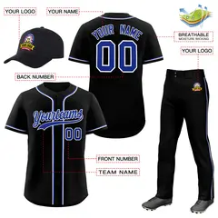 Black Royal Blue Baseball Jersey Pants Hat Uniform Package 2