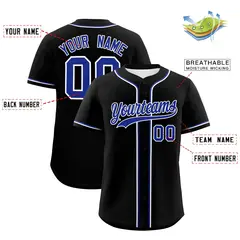 Black Royal Blue Classic Style Authentic Baseball Jersey 3