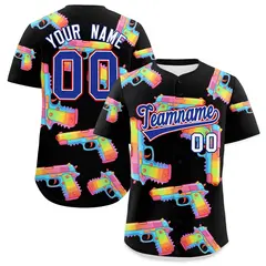 Black Royal Blue Firepower Graffiti Baseball Jersey 1