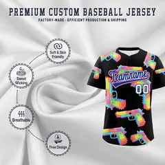 Black Royal Blue Firepower Graffiti Baseball Jersey 3