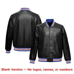 Black Royal Blue Full-Snap Faux Leather Varsity Letterman Jacket 6