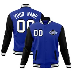 Black Royal Blue Raglan Sleeves Cotton Letterman Jacket