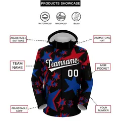 Black Royal Blue Red American Flag Independence Day Waterproof Jacket 2