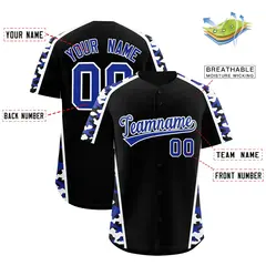 Black Royal Blue Side Camo Baseball Jersey 2
