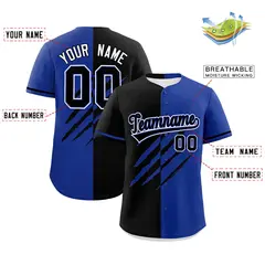 Black Royal Blue Tiger Claw Scratch Split Baseball Jersey 2
