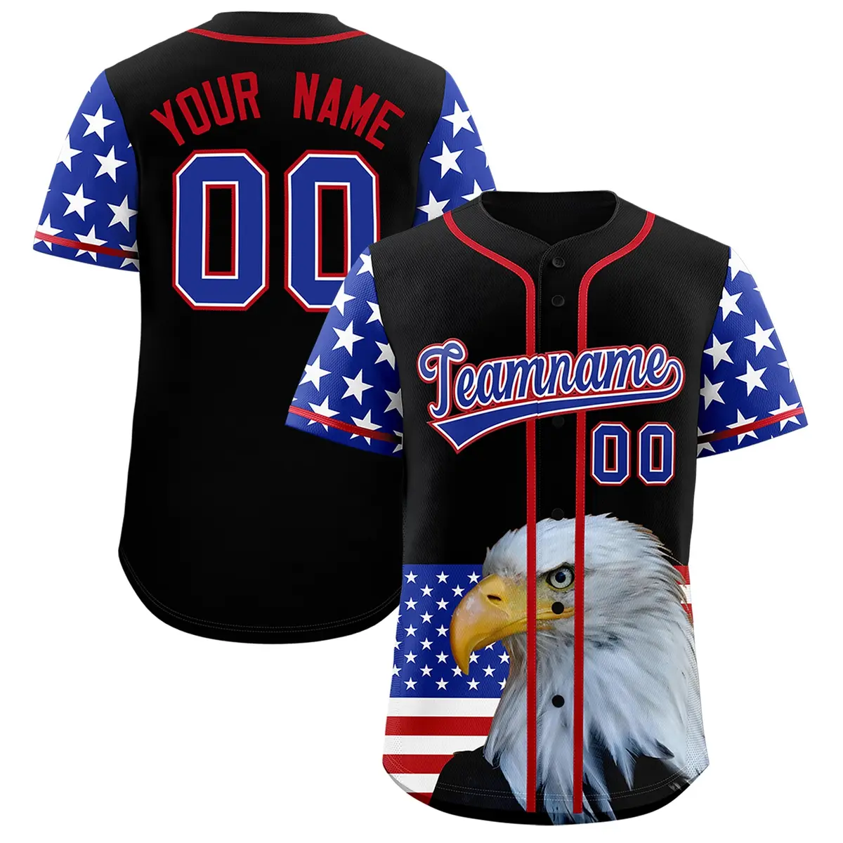 Black Royal Blue White American Flag Graffiti Split Independence Day Baseball Jersey