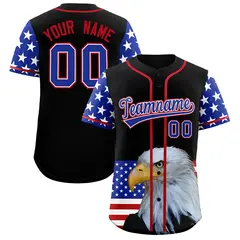 Black Royal Blue White American Flag Graffiti Split Independence Day Baseball Jersey