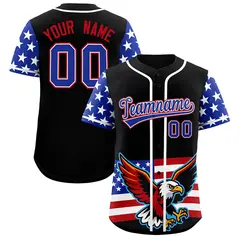 Black Royal Blue White American Flag Graffiti Split Independence Day Baseball Jersey