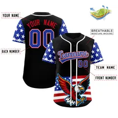 Black Royal Blue White American Flag Graffiti Split Independence Day Baseball Jersey 2