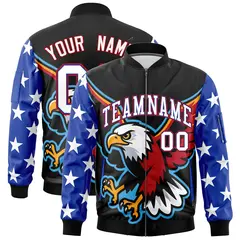 Black Royal Blue White American Flag Independence Day Full Zip Wrinkle-Resistant Jacket