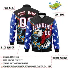 Black Royal Blue White American Flag Independence Day Full Zip Wrinkle-Resistant Jacket 2
