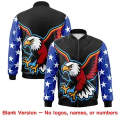 Black Royal Blue White American Flag Independence Day Full Zip Wrinkle-Resistant Jacket 6