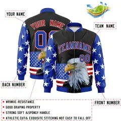 Black Royal Blue White American Flag Independence Day Full Zip Wrinkle-Resistant Jacket 2