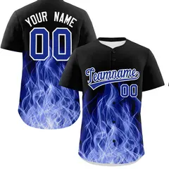 Black Royal Blue White Flame Graffiti Baseball Jersey