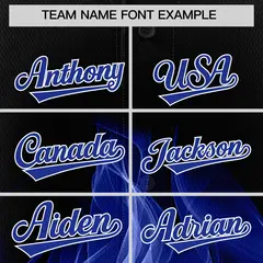 Black Royal Blue White Flame Graffiti Baseball Jersey 3