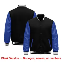 Black Royal Blue White Raglan Varsity Full-Snap Leather Sleeves Letterman Jacket 5