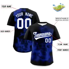 Black Royal Blue White Skeleton Graffiti Baseball Jersey 2