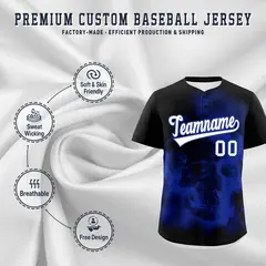 Black Royal Blue White Skeleton Graffiti Baseball Jersey 4