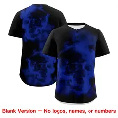 Black Royal Blue White Skeleton Graffiti Baseball Jersey 8