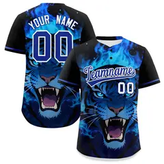 Black Royal Blue White Tiger Graffiti Baseball Jersey