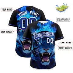 Black Royal Blue White Tiger Graffiti Baseball Jersey 2