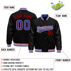Black Royal Blue White Varsity Jacket Faux Leather Sleeves 2