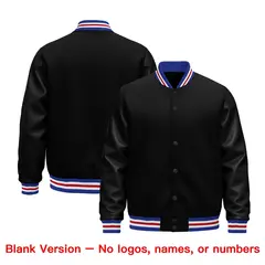 Black Royal Blue White Varsity Jacket Faux Leather Sleeves 6