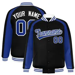 Black Royal Color Block Raglan Varsity Letterman Jacket 1