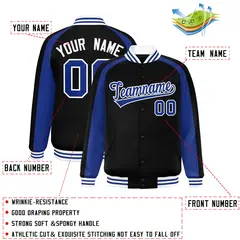 Black Royal Color Block Raglan Varsity Letterman Jacket 2
