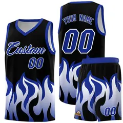 Black Royal Flame Pattern Hem Basketball Jersey