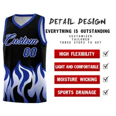 Black Royal Flame Pattern Hem Basketball Jersey 2