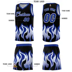 Black Royal Flame Pattern Hem Basketball Jersey 5