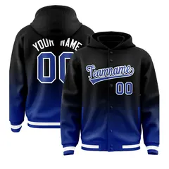 Black Royal Full-Snap Varsity Letterman Hoodie Jacket