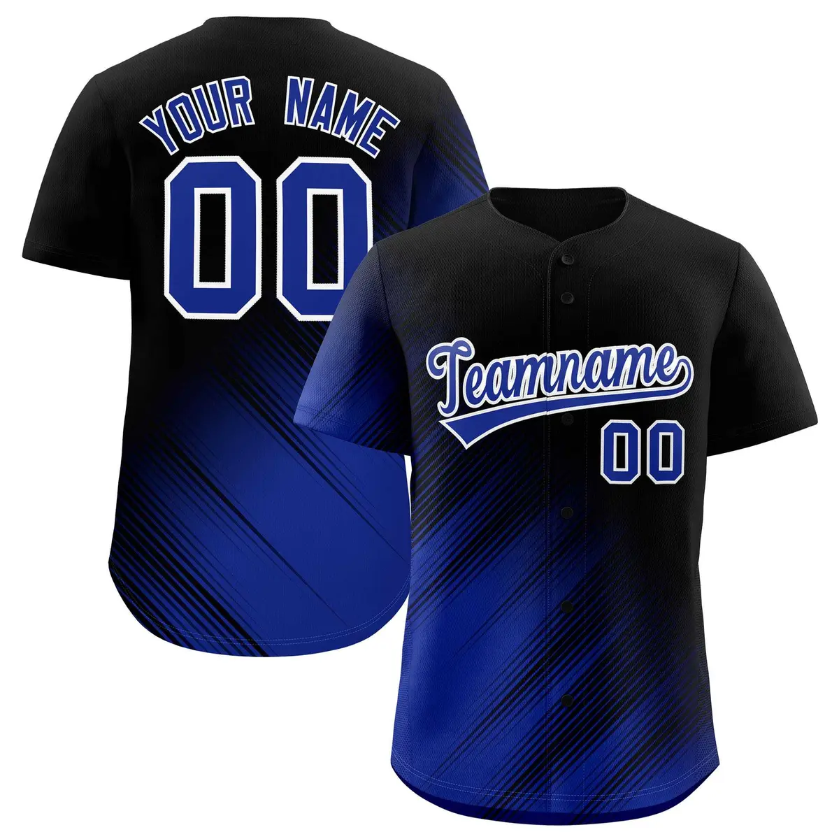 Black Royal Gradient Diagonal Stripe Fashion Baseball Jersey