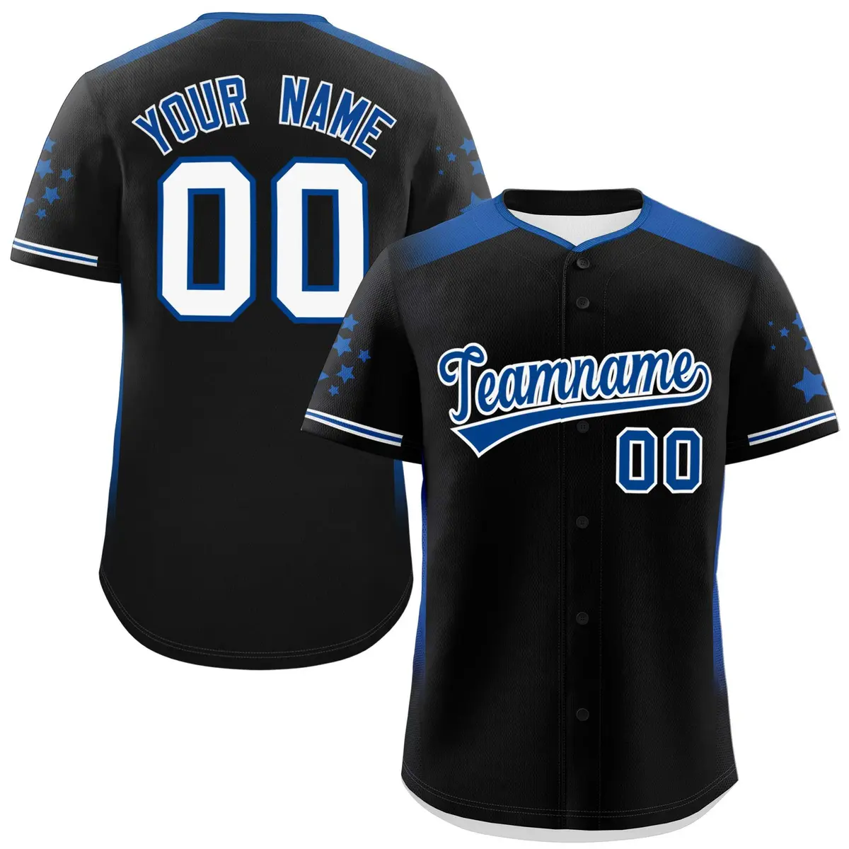 Black Royal Gradient Side Star Pattern Baseball Jersey
