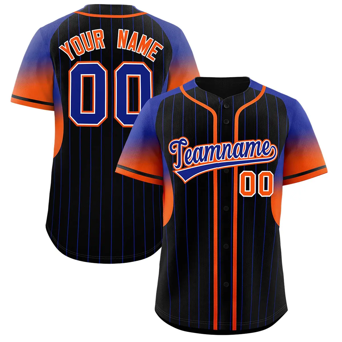Black Royal Gradient Stripe Fashion Sleeves Baseball Jersey