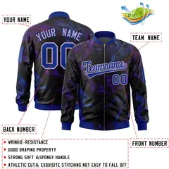 Black Royal-Gray Blur Spray Varsity Full-Zip Letterman Bomber Jacket 2