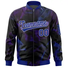 Black Royal-Gray Blur Spray Varsity Full-Zip Letterman Bomber Jacket 3
