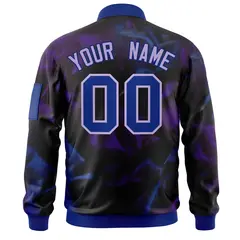 Black Royal-Gray Blur Spray Varsity Full-Zip Letterman Bomber Jacket 4